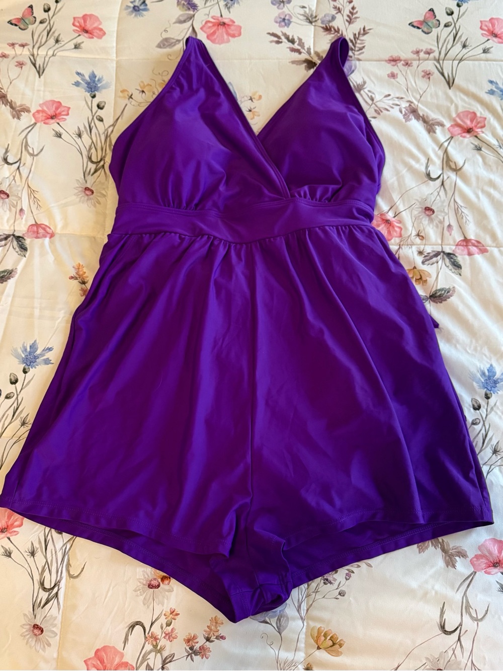 BloomChic Vibrant Purple One-Piece Swim Shorts Romper 14 16